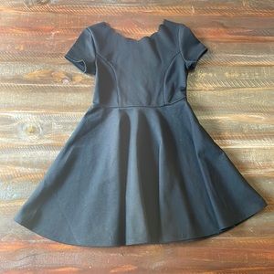 Classy black scallop-trim pointe fit and flare dress